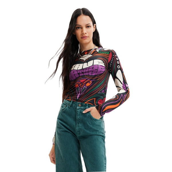 Desigual Women Graphic Long Sleeve Crop Top